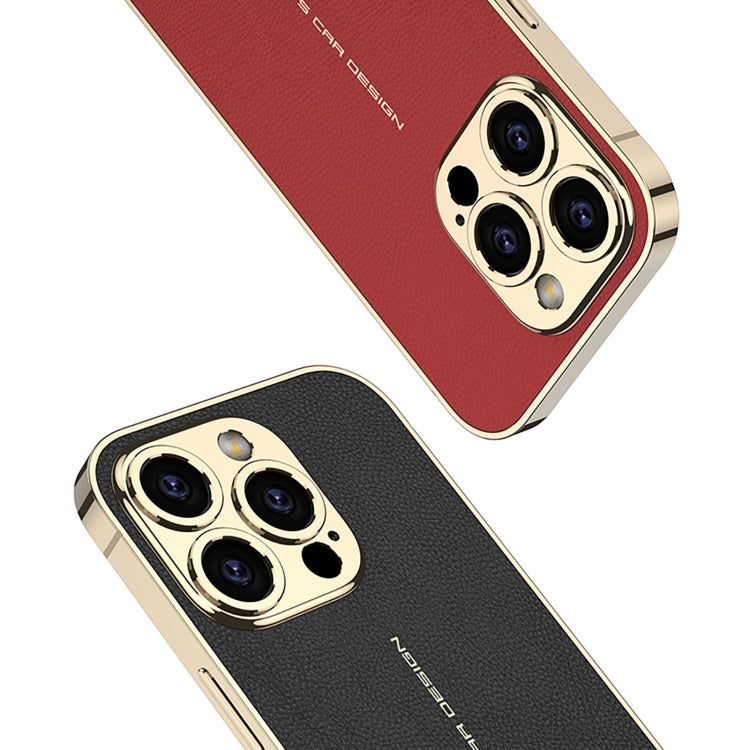Pour iPhone 16 Pro, étui de téléphone antichoc en cuir uni plaqué GKK (noir)
