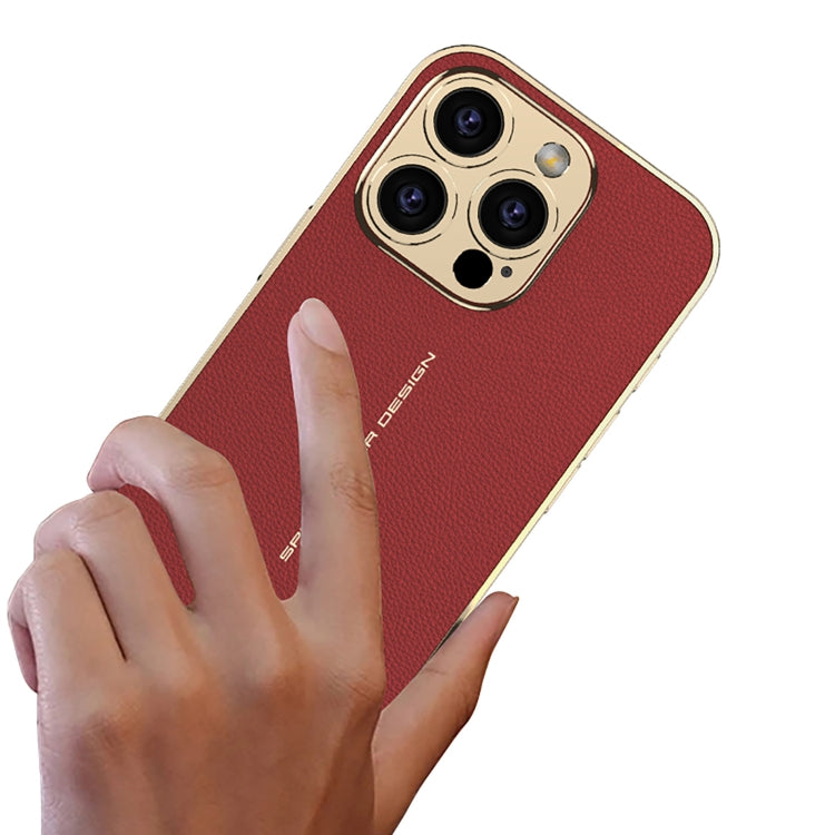 Pour iPhone 16 Pro, étui de téléphone antichoc en cuir uni plaqué GKK (noir)