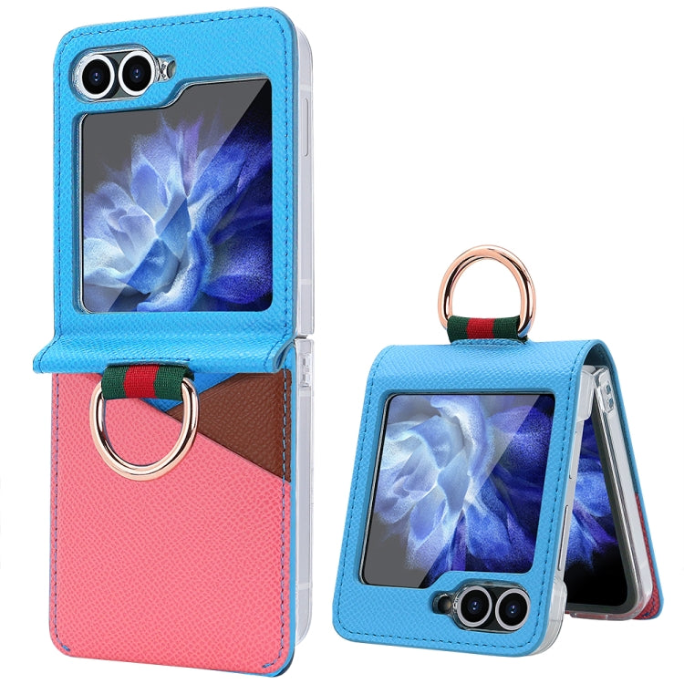 For Samsung Galaxy Z Flip6 / Flip7 FE VIETAO Metal Ring Card Slot PU Phone Case(Blue Pink)