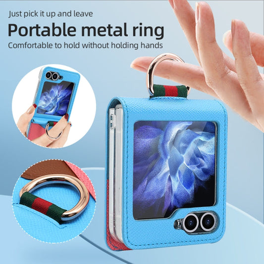 Pour Samsung Galaxy Z Flip6 / Flip7 FE Étui de téléphone en PU avec anneau métallique et fente pour carte VIETAO (Bleu Rose)