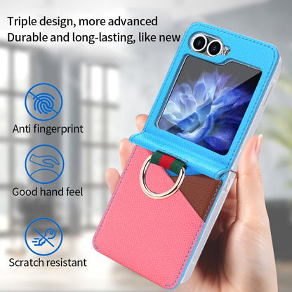 For Samsung Galaxy Z Flip6 / Flip7 FE VIETAO Metal Ring Card Slot PU Phone Case(Blue Pink)