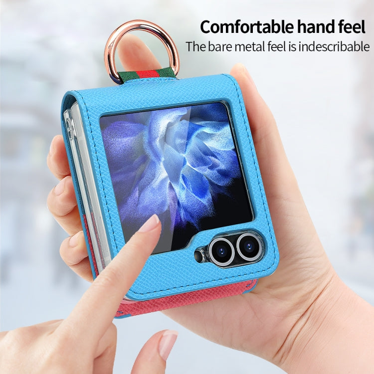 For Samsung Galaxy Z Flip6 / Flip7 FE VIETAO Metal Ring Card Slot PU Phone Case(Blue Pink)