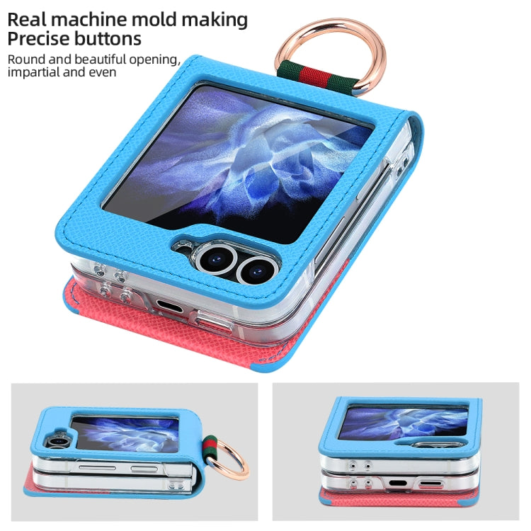 For Samsung Galaxy Z Flip6 / Flip7 FE VIETAO Metal Ring Card Slot PU Phone Case(Blue Pink)