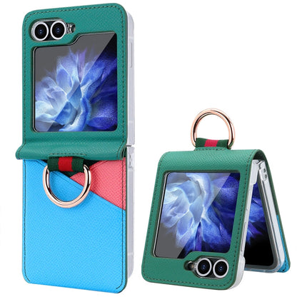 For Samsung Galaxy Z Flip6 / Flip7 FE VIETAO Metal Ring Card Slot PU Phone Case(Green Blue)