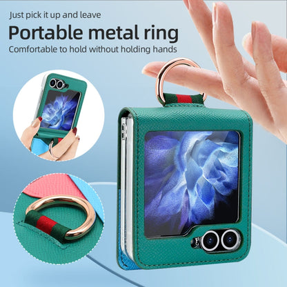 For Samsung Galaxy Z Flip6 / Flip7 FE VIETAO Metal Ring Card Slot PU Phone Case(Green Blue)