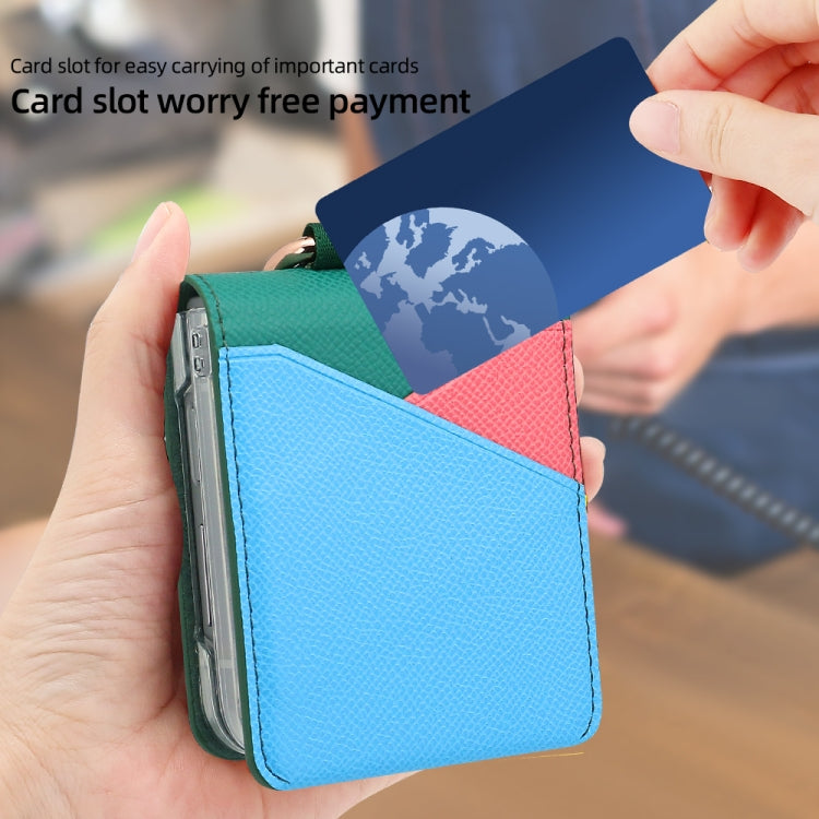 For Samsung Galaxy Z Flip6 / Flip7 FE VIETAO Metal Ring Card Slot PU Phone Case(Green Blue)