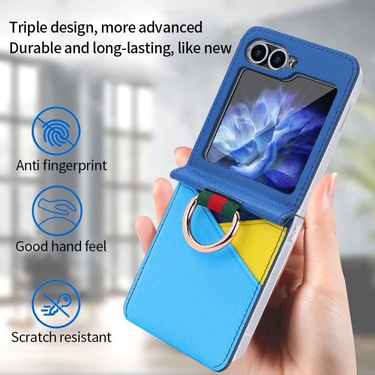For Samsung Galaxy Z Flip6 / Flip7 FE VIETAO Metal Ring Card Slot PU Phone Case(Blue)