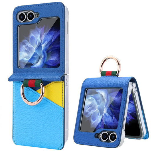 For Samsung Galaxy Z Flip6 / Flip7 FE VIETAO Metal Ring Card Slot PU Phone Case(Blue)