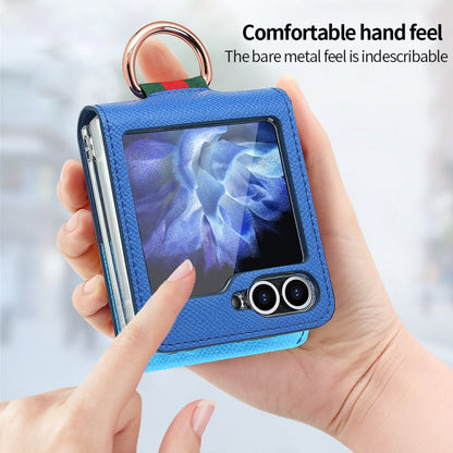 For Samsung Galaxy Z Flip6 / Flip7 FE VIETAO Metal Ring Card Slot PU Phone Case(Blue)