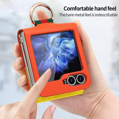 For Samsung Galaxy Z Flip6 / Flip7 FE VIETAO Metal Ring Card Slot PU Phone Case(Orange Yellow)
