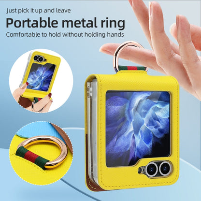 For Samsung Galaxy Z Flip6 / Flip7 FE VIETAO Metal Ring Card Slot PU Phone Case(Yellow Brown)