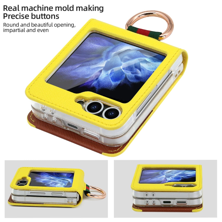 For Samsung Galaxy Z Flip6 / Flip7 FE VIETAO Metal Ring Card Slot PU Phone Case(Yellow Brown)