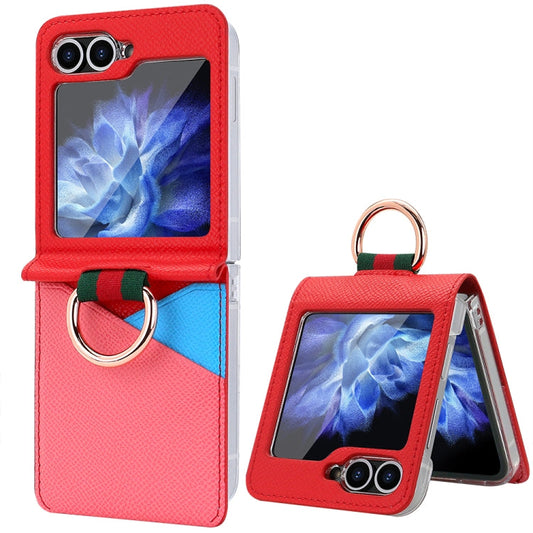Pour Samsung Galaxy Z Flip6 / Flip7 FE Étui de téléphone en cuir PU avec fente pour carte et anneau métallique VIETAO (Rose Rouge)