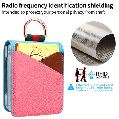 For Samsung Galaxy Z Flip5 VIETAO Metal Ring Card Slot PU Phone Case(Blue Pink)