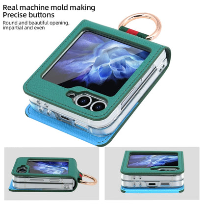 For Samsung Galaxy Z Flip5 VIETAO Metal Ring Card Slot PU Phone Case(Green Blue)
