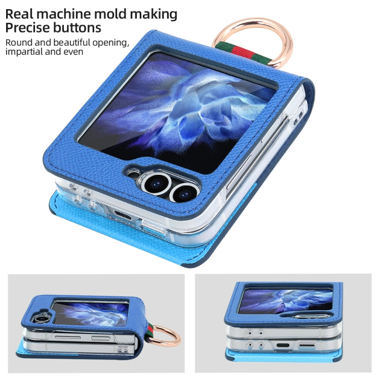 For Samsung Galaxy Z Flip5 VIETAO Metal Ring Card Slot PU Phone Case(Blue)