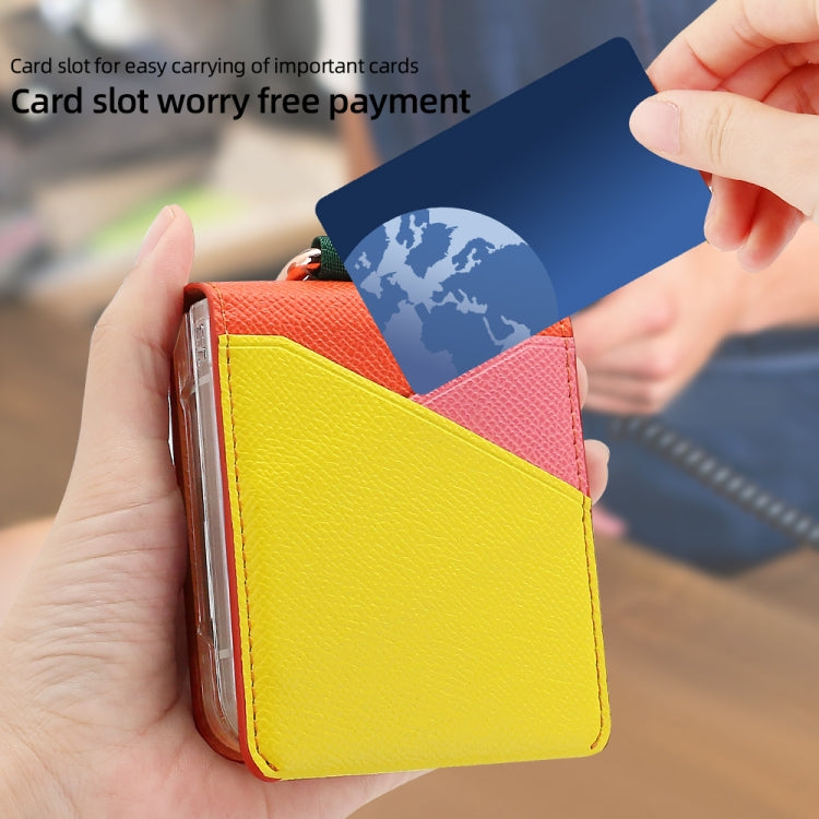 Pour étui de téléphone en PU avec fente pour carte et anneau en métal VIETAO pour Samsung Galaxy Z Flip5 (Orange Jaune)