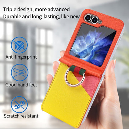 Pour étui de téléphone en PU avec fente pour carte et anneau en métal VIETAO pour Samsung Galaxy Z Flip5 (Orange Jaune)