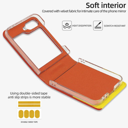 Pour étui de téléphone en PU avec fente pour carte et anneau en métal VIETAO pour Samsung Galaxy Z Flip5 (Orange Jaune)