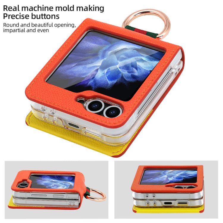 Pour étui de téléphone en PU avec fente pour carte et anneau en métal VIETAO pour Samsung Galaxy Z Flip5 (Orange Jaune)