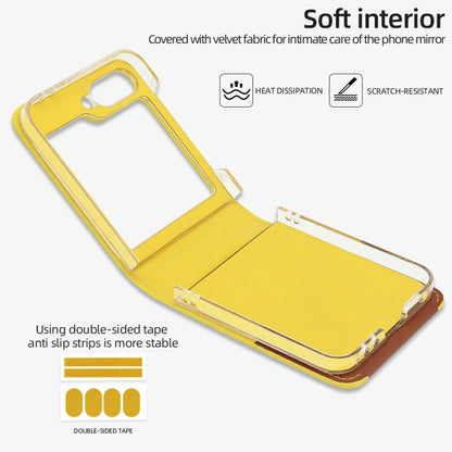 Pour Samsung Galaxy Z Flip5 VIETAO Étui de téléphone en PU avec fente pour carte à anneau métallique (Jaune Marron)