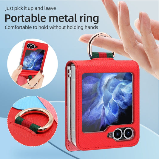 For Samsung Galaxy Z Flip5 VIETAO Metal Ring Card Slot PU Phone Case(Red Pink)