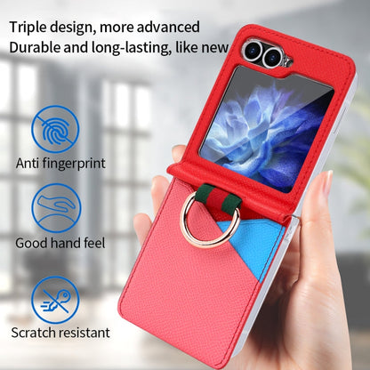 For Samsung Galaxy Z Flip5 VIETAO Metal Ring Card Slot PU Phone Case(Red Pink)
