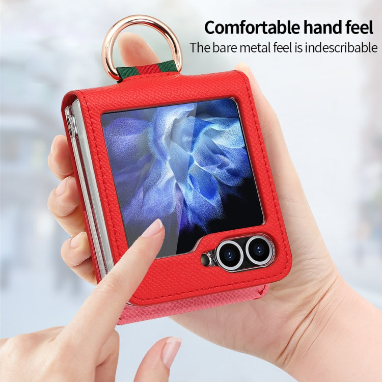 For Samsung Galaxy Z Flip5 VIETAO Metal Ring Card Slot PU Phone Case(Red Pink)