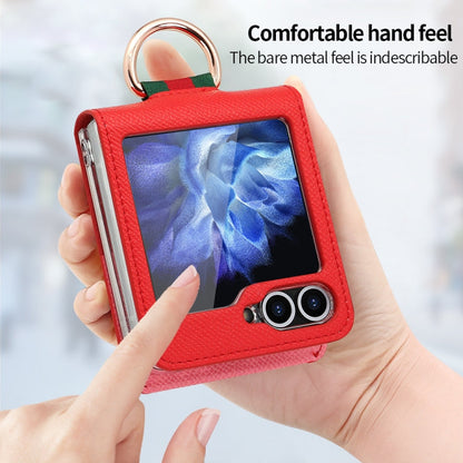 For Samsung Galaxy Z Flip5 VIETAO Metal Ring Card Slot PU Phone Case(Red Pink)