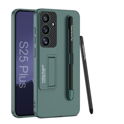 For Samsung Galaxy S25 5G GKK Ultra-thin Holder Phone Case with Pen Slots & Stylus Pen(Green)