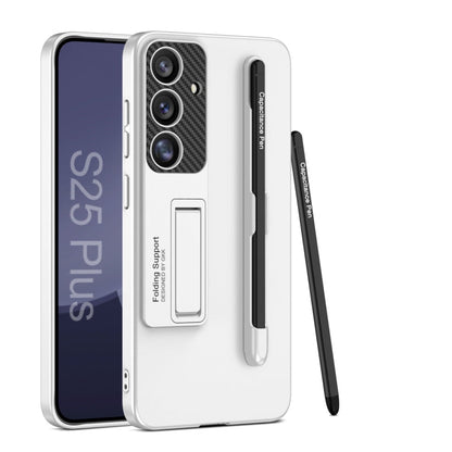 For Samsung Galaxy S25 5G GKK Ultra-thin Holder Phone Case with Pen Slots & Stylus Pen(Silver)