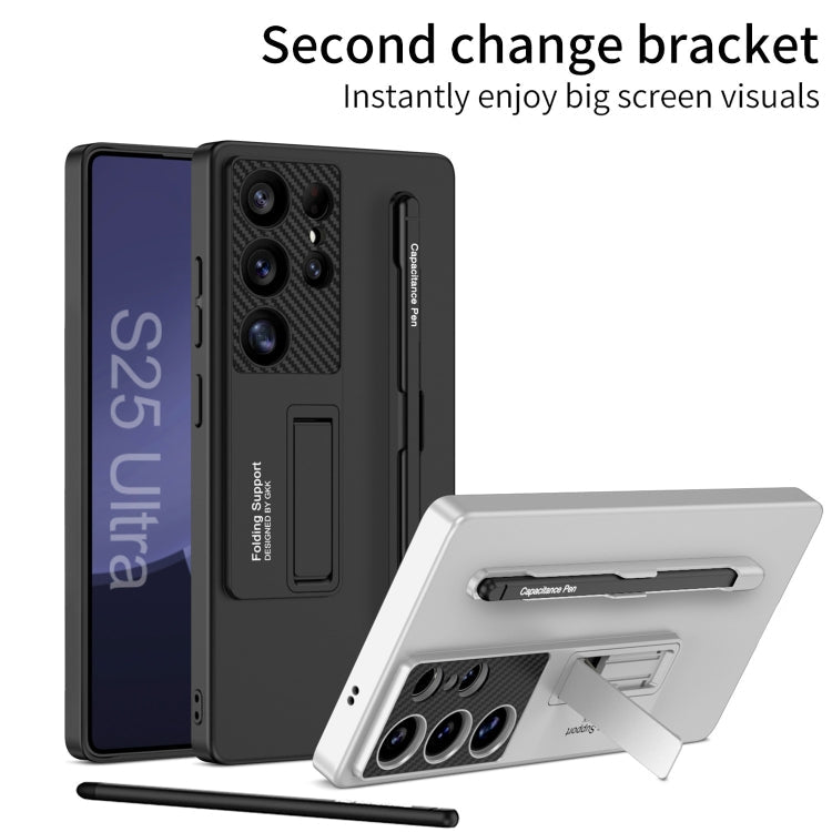 For Samsung Galaxy S25 5G GKK Ultra-thin Holder Phone Case with Pen Slots & Stylus Pen(Titanium Gray)