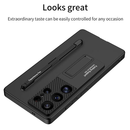 For Samsung Galaxy S25 Ultra 5G GKK Ultra-thin Holder Phone Case with Pen Slots & Stylus Pen(Black)
