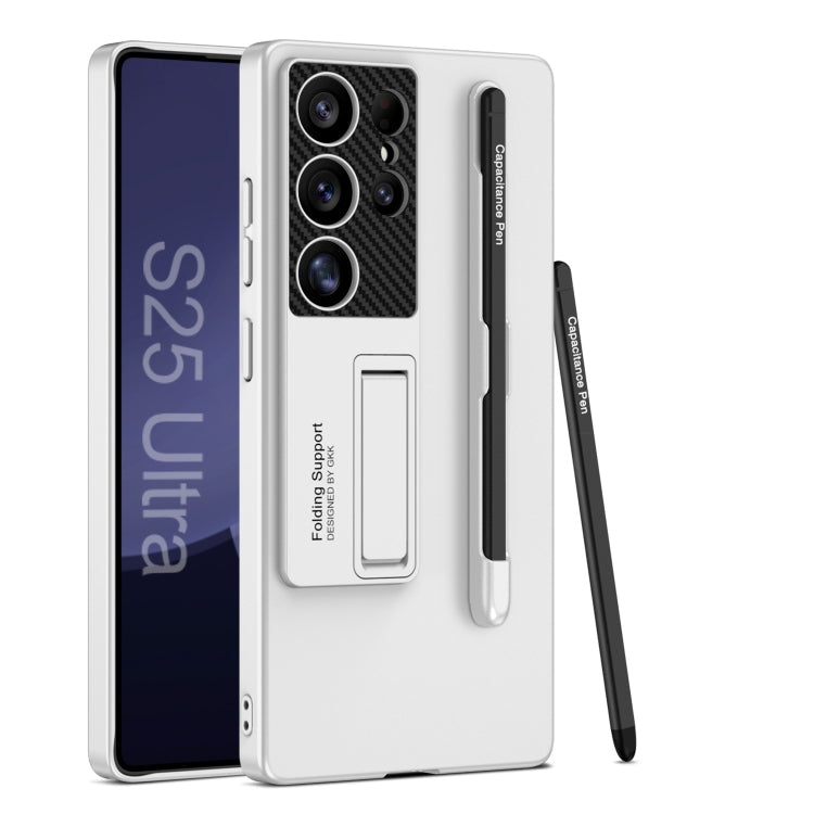For Samsung Galaxy S25 Ultra 5G GKK Ultra-thin Holder Phone Case with Pen Slots & Stylus Pen(Silver)