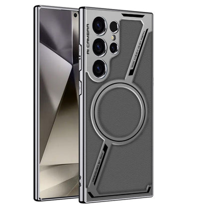 Pour Samsung Galaxy S24 Ultra 5G GKK Étui de téléphone MagSafe en cuir électrolytique intégré en forme de Z (gris montagne)
