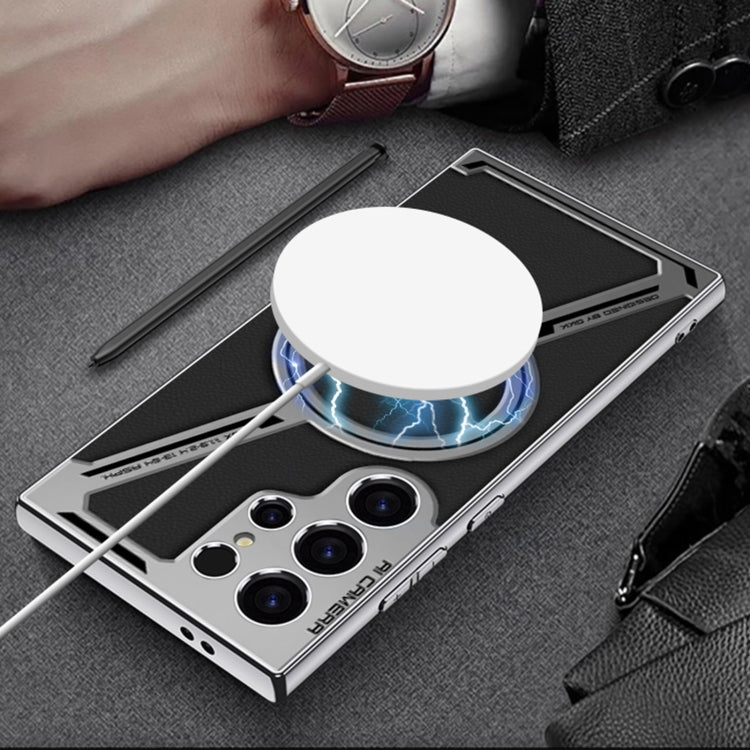 For Samsung Galaxy S24 Ultra 5G GKK Integrated Electroplating Leather Z-Shape MagSafe Phone Case(Carbon Fiber)