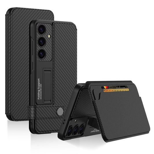 Pour Samsung Galaxy S25+ 5G Étui de téléphone en cuir GKK Flip Wallet (Texture fibre de carbone)