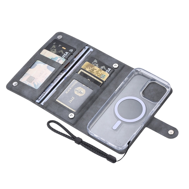 For iPhone 16 Pro Max ViLi GVS-C Series MagSafe Magnetic RFID Leather Flip Phone Case(Grey)