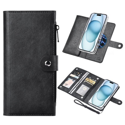 Pour iPhone 15 Coque de téléphone à rabat magnétique en cuir RFID MagSafe de la série ViLi GVS-C (Noir)