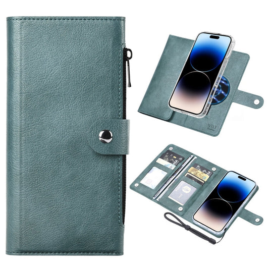 Pour iPhone 14 Pro Max Étui de téléphone en cuir magnétique RFID MagSafe série ViLi GVS-C (Vert)