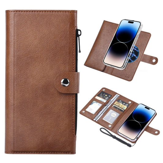 Pour iPhone 14 Pro Max Étui Portefeuille en Cuir Magnétique RFID MagSafe Série ViLi GVS-C (Marron)