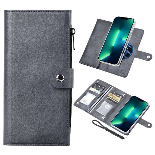 Pour iPhone 13 Pro Max Étui Portefeuille en Cuir Magnétique RFID MagSafe Série ViLi GVS-C (Gris)