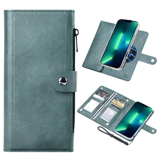 Pour iPhone 13 Pro Max Étui de téléphone à rabat en cuir magnétique RFID MagSafe de la série ViLi GVS-C (Vert)