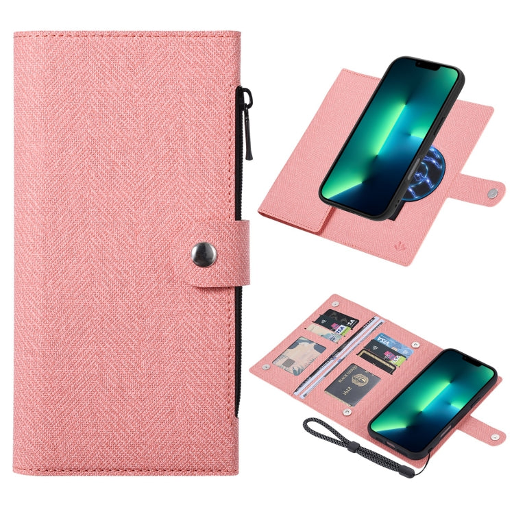 Pour iPhone 13 Pro Étui portefeuille en cuir magnétique RFID de la série ViLi GBS avec MagSafe (rose)