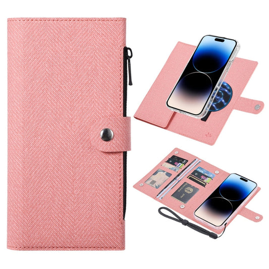 Pour iPhone 14 Pro Max Étui portefeuille en cuir magnétique RFID MagSafe série ViLi GBS-C (Rose)