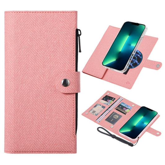 Pour iPhone 13 Pro Max Étui portefeuille en cuir magnétique RFID ViLi GBS-C Series MagSafe (Rose)