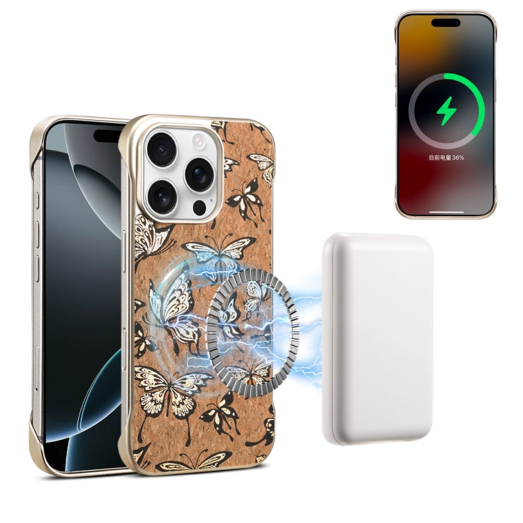 Pour la coque de téléphone MagSafe Denior A18 en bois peint pour iPhone 16 Pro (Papillons)
