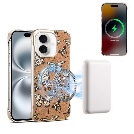 Pour iPhone 16 Denior A18 Coque de téléphone MagSafe en bois peinte (Papillons)