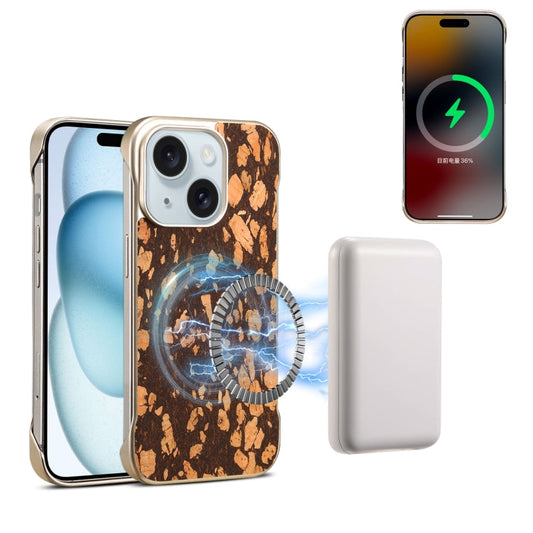 For iPhone 15 Denior A18 WoodenPaint MagSafe Phone Case(Brown)