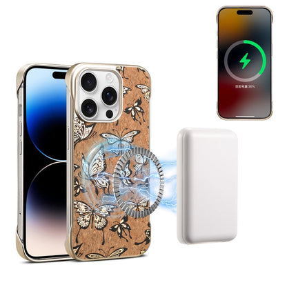 For iPhone 14 Pro Max Denior A18 WoodenPaint MagSafe Phone Case(Butterflies)
